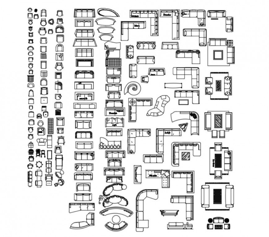Sofa set and chair detail 2d view CAD furniture units dwg file