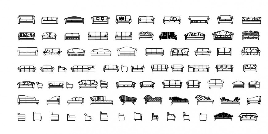 Sofa set various elevation cad blocks detail dwg file