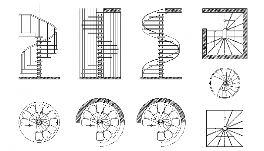 Spiral staircases interior blocks cad drawing details dwg file