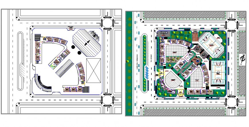 Sport center institute building 2d view layout plan CAD block autocad file