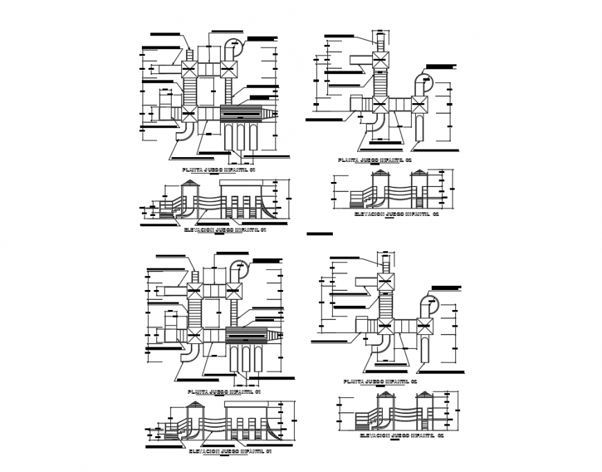 Sports park children adventure play equipment plant details dwg file