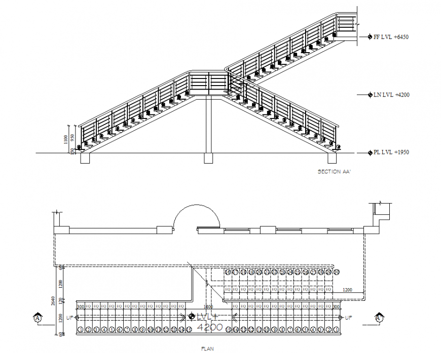 Stair plan and section shopping center and restaurant autocad file