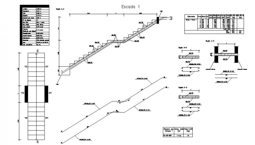 Stair section and beam section plan autocad file