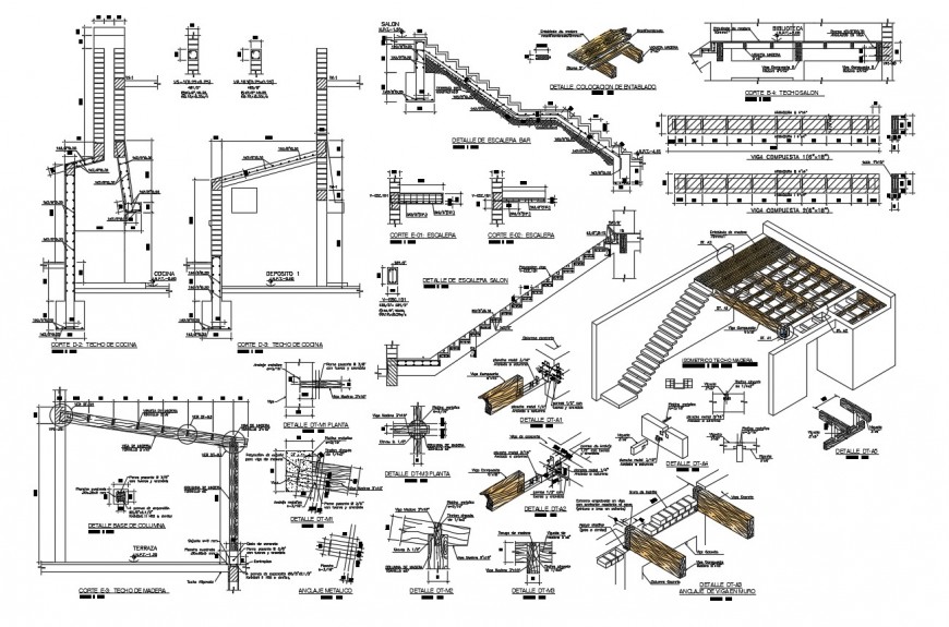 Staircase and different RCC structures 2d view autocad file