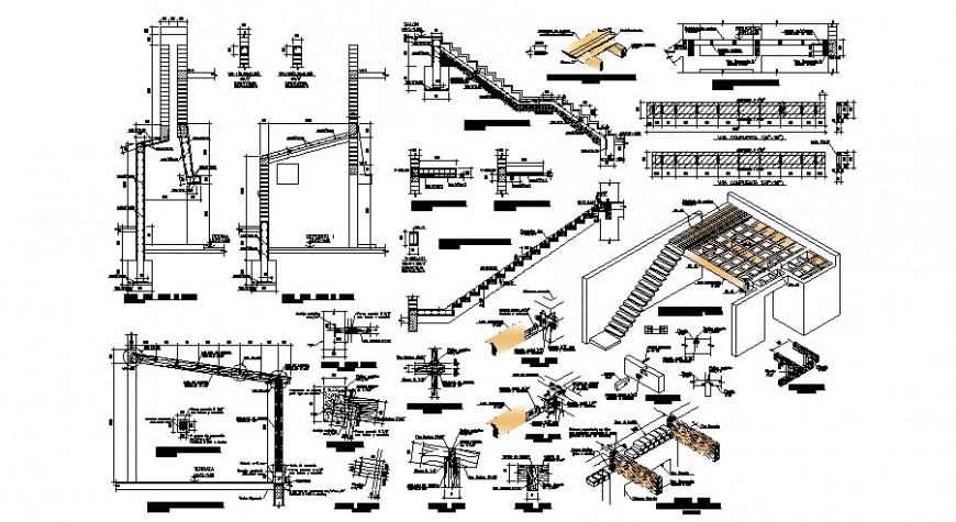 Staircase construction block detail 2d view CAD structural unit autocad file