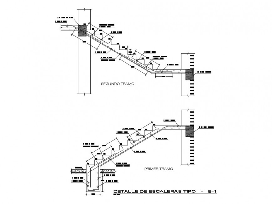 Staircase construction detail 2d view CAD structural block layout file in dwg format