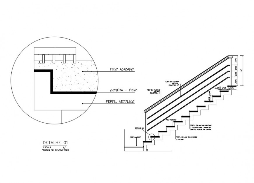 Staircase of house constructive section details dwg file