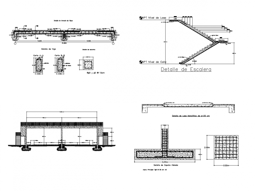 Staircase RCC structure 2d view CAD construction block autocad file