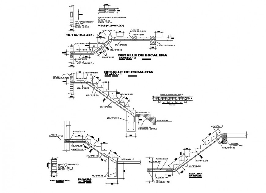 Staircase section and construction details of single story house dwg file