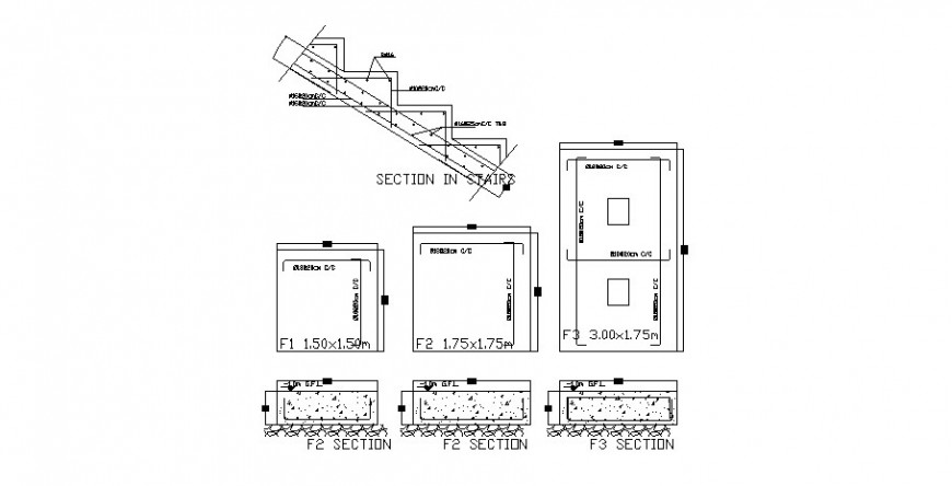 Staircase section and constructive structure details of school dwg file