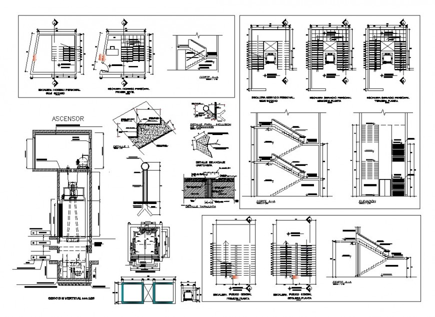 Staircase structure detail 2d view CAD construction block layout file in autocad format