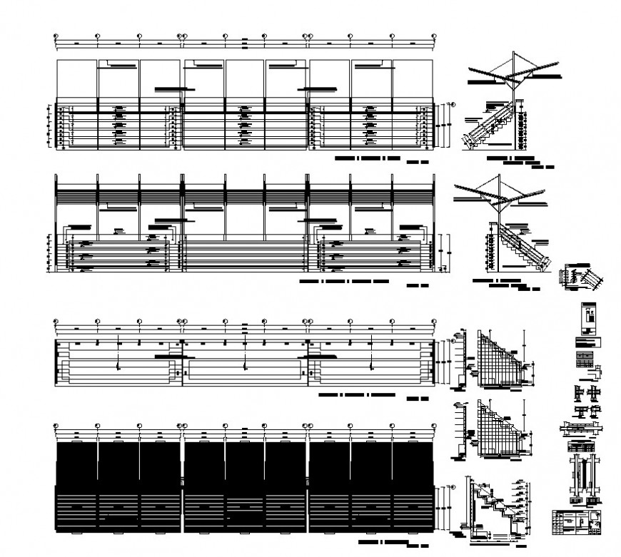 Staircase structure detail 2d view plan and elevation CAD construction unit layout dwg file