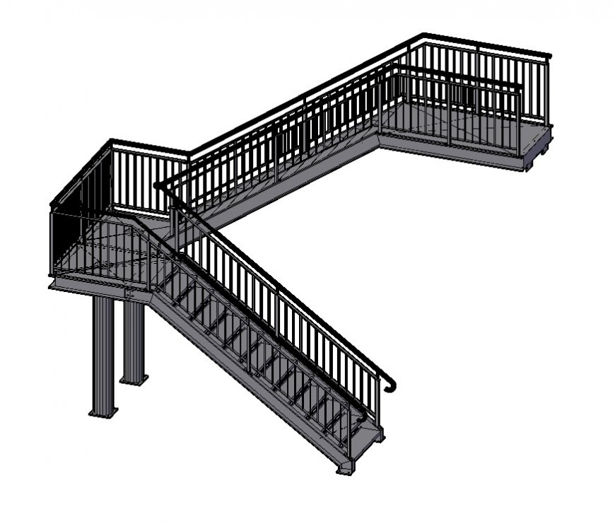 Staircase structure detail 3d model CAD block layout file in dwg format