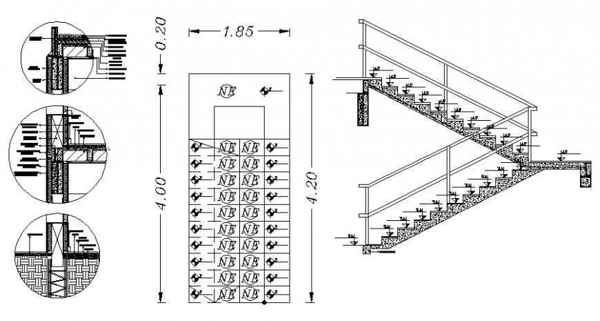 Stairway plan and elevation detail drawing in autocad