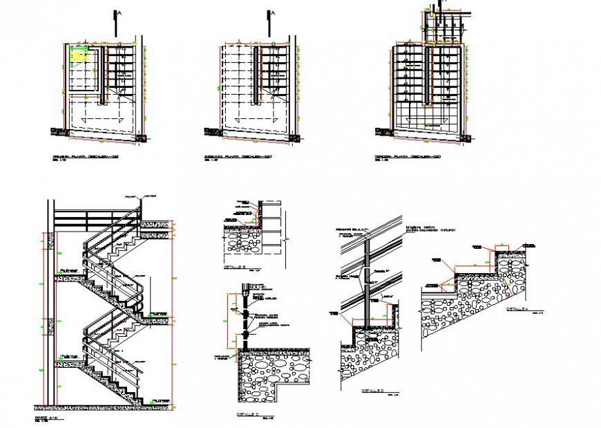 Stairway plan and section 2d view CAD structural block layout file in autocad format