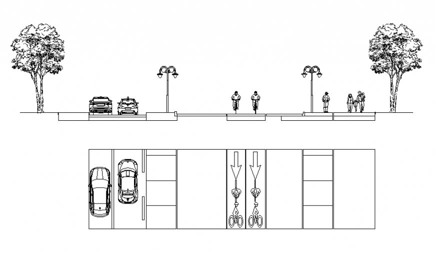 Street and road view sectional cad drawing details dwg file