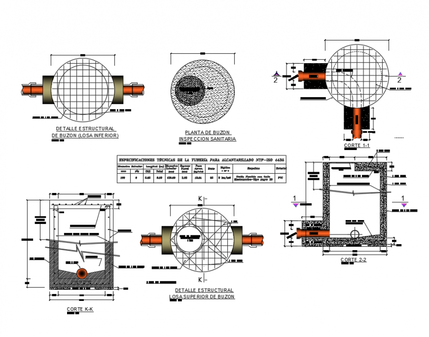 Structural details of top slab of box sanitary inspection plumbing structure details dwg file