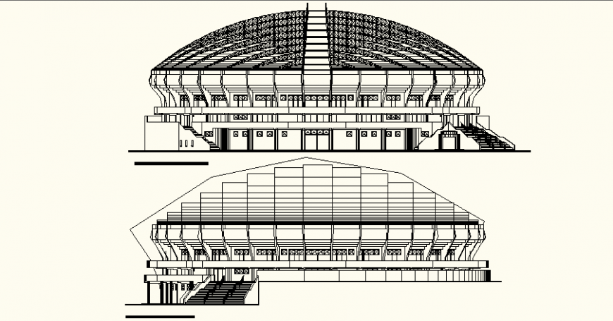 Structural elevation drawing of the football stadium in dwg AutoCAD file.