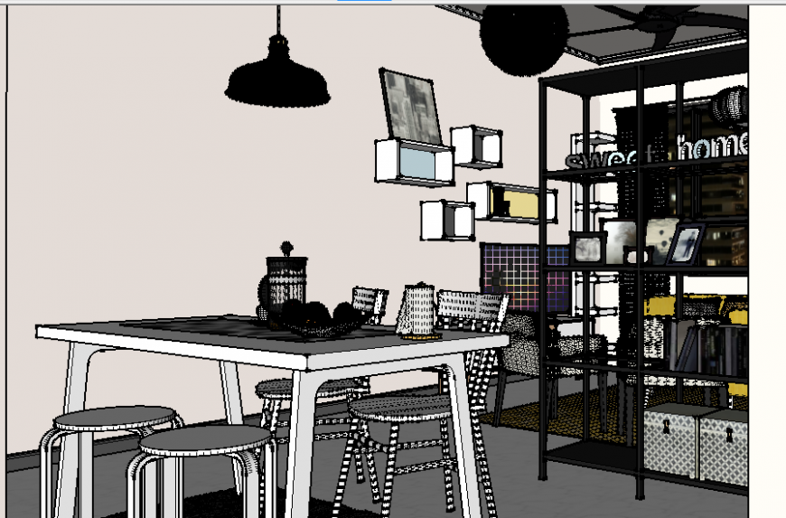 Study room 3 d room plan detail dwg file