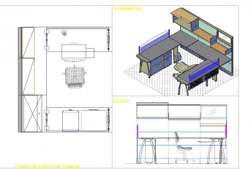 Study table layout plan drawing and 3d image in dwg AutoCAD file.