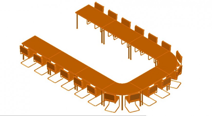 Table desk detail 3d model with chair furniture block autocad file