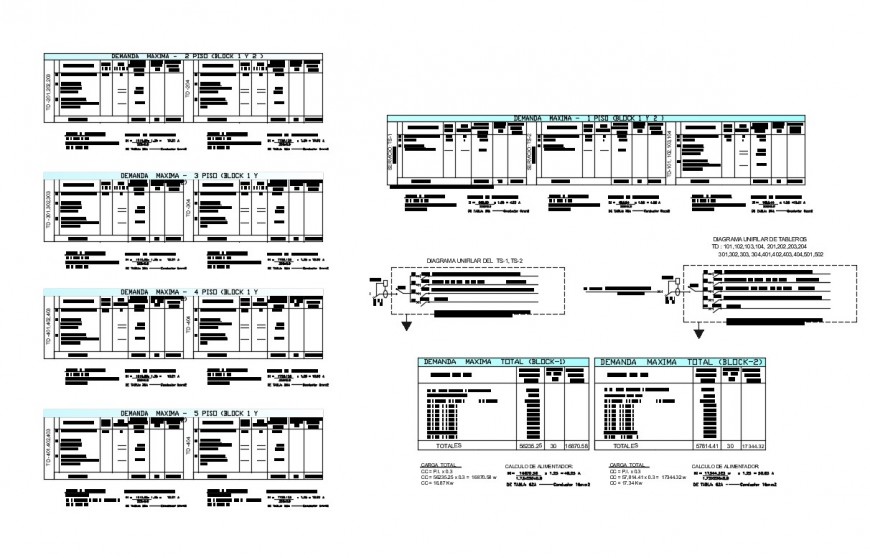 Table of loads and line diagram details of house electric installation dwg file