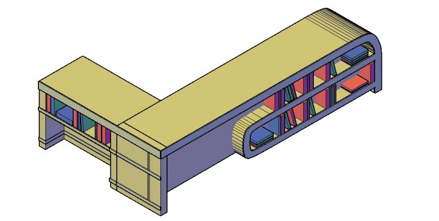 Table top with book shelves storage design dwg file