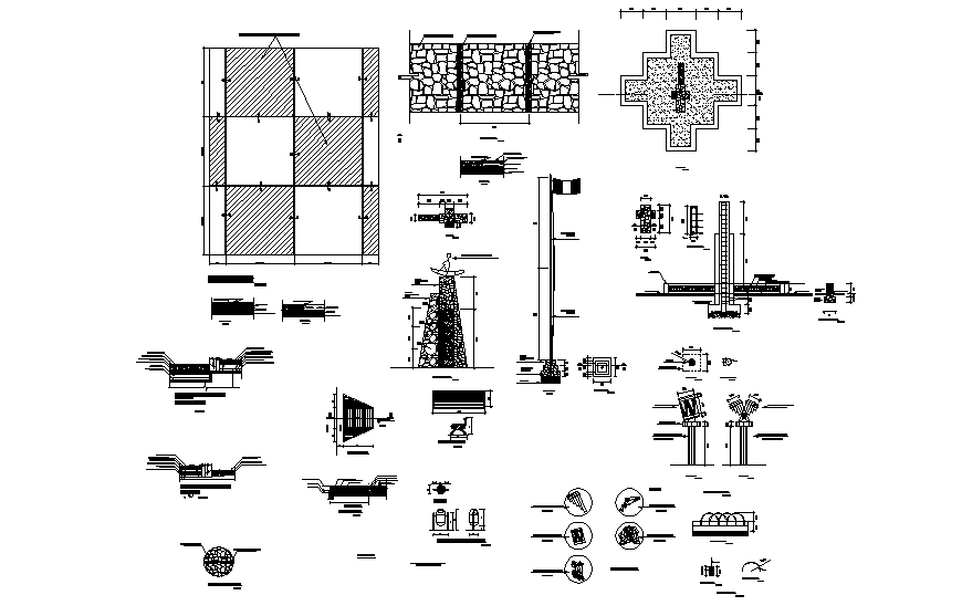 Theme park equipment and landscaping and constructive structure details dwg file