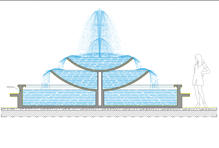 Three layer beautiful 3d fountain front elevation cad drawing details dwg file