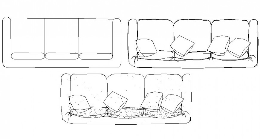 Three seater sofa set block detail elevation drawing in autocad