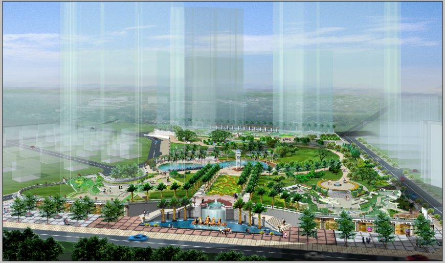 Top view of luxuries hotel building landscaping structure 3d drawing psd file