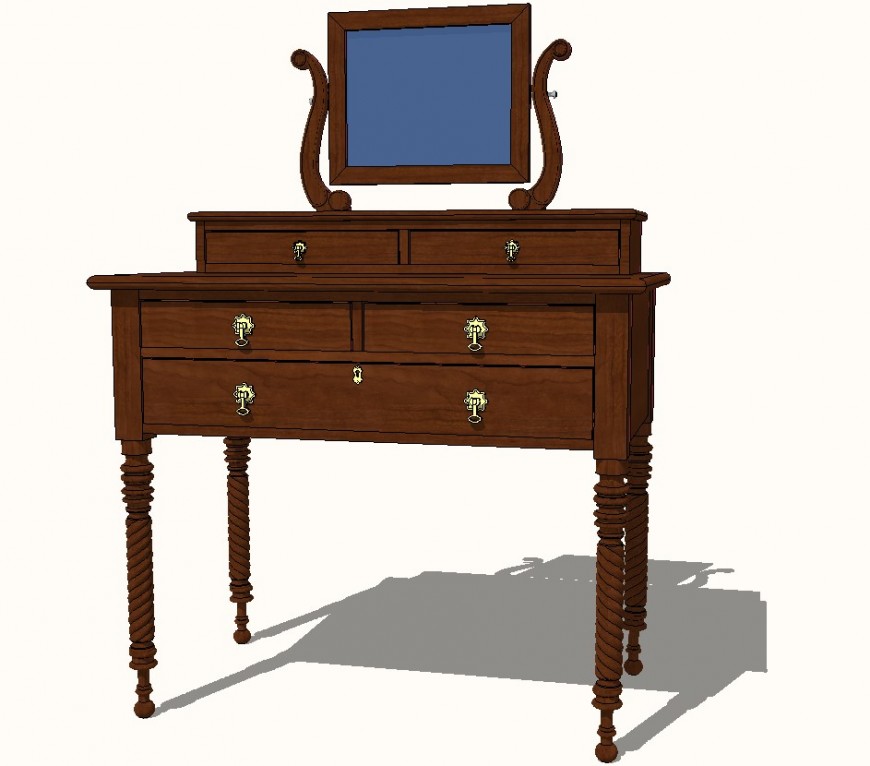 Traditional design dressing table 3d drawing in skp file.