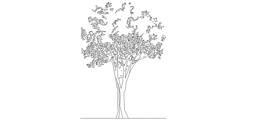 Tree elevation with view of area of block design dwg file