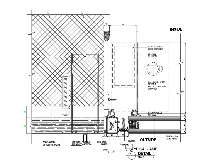 Typical jamb beam and mullion and marble fix constructive details dwg file