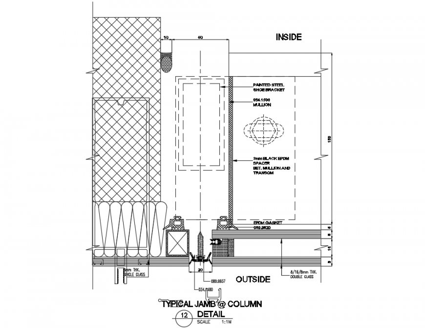 Typical jumbo column mullion and marble fix constructive details dwg file