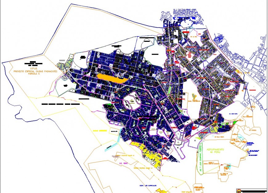Urban map drawing of city in dwg file.