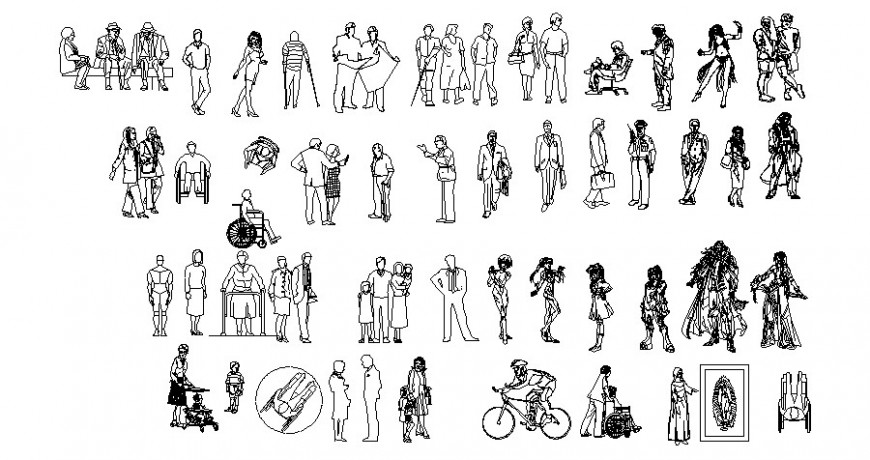 Various people blocks detail 2d view layout file in dwg format