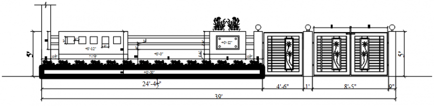 Villa main gate and fence elevation cad drawing details dwg file