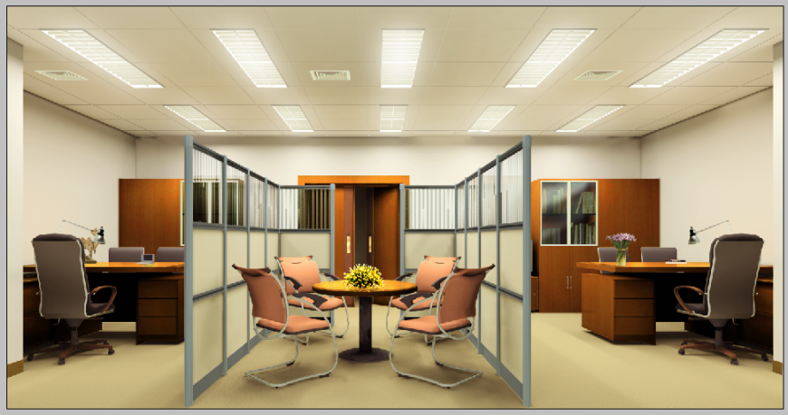 Waiting area interior and cabin details of office 3d drawing details psd file