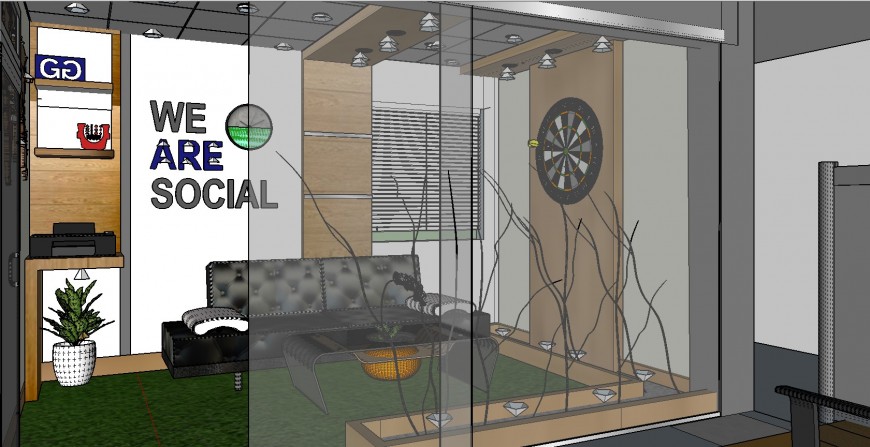 Waiting room 3d interior drawing in skp file.
