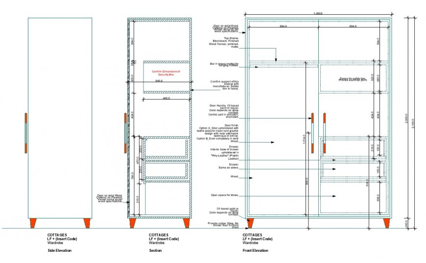 Wardrobe unit detail elevation 2d view CAD furniture block autocad file