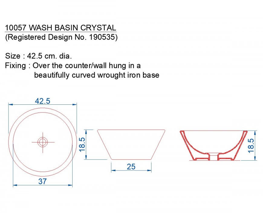 Wash basin plan and section layout file