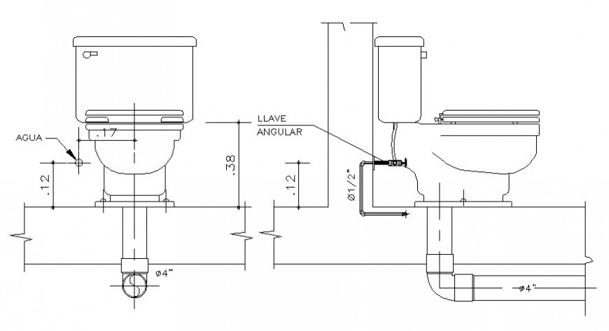 Water closet elevation details drawing in autocad