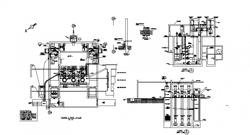 Water filtration plant detail drawing in dwg file.