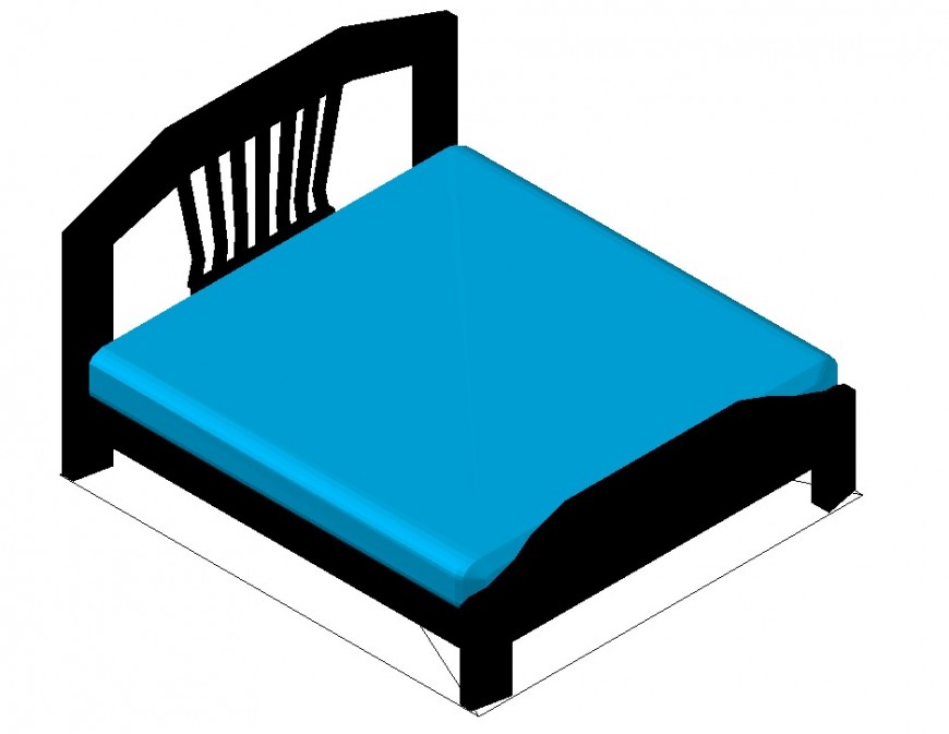 Wood Double Bed 3D cad drawing layout file