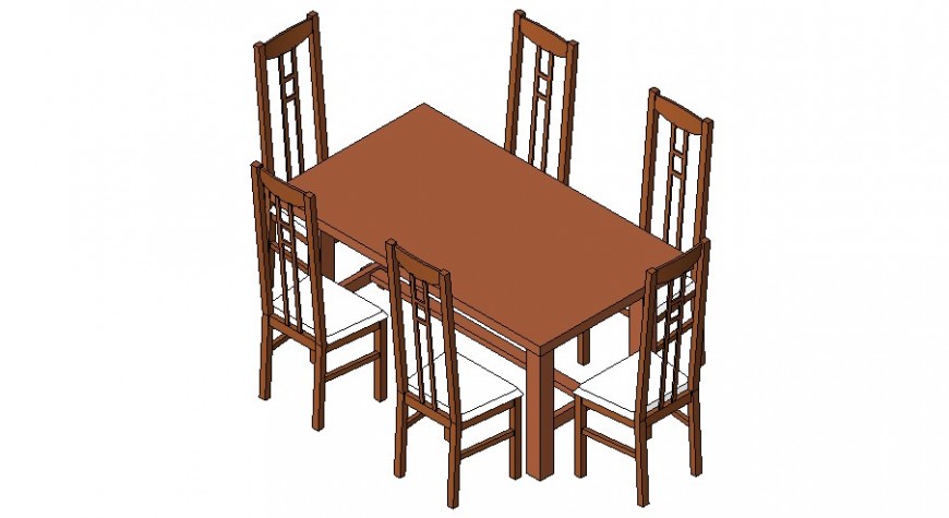 Wooden finish dining table 3d model in Revit file.