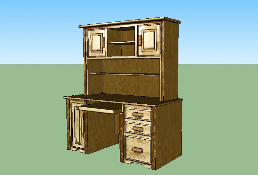 Wooden finish study table 3d model in Sketch Up file.