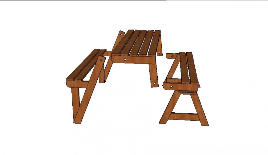 Wooden garden bench 3d model cad drawing details skp file