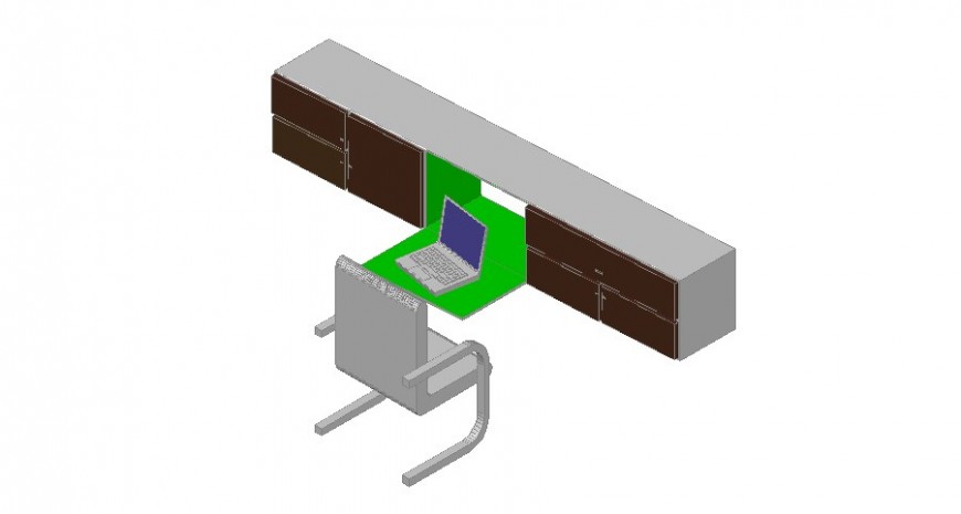 Wooden office desk and 3d furniture cad drawing details dwg file