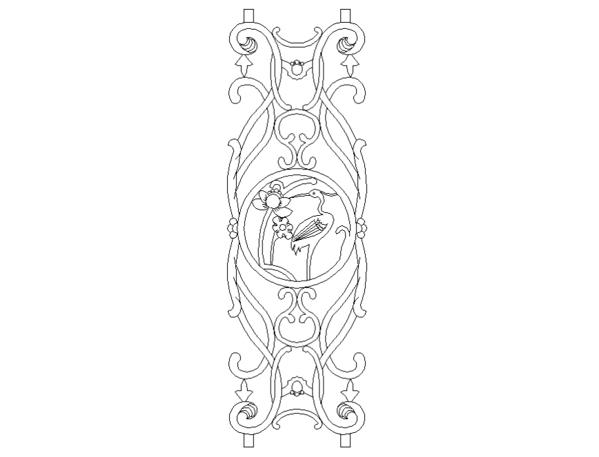 Wooden railing block design cad drawing details dwg file